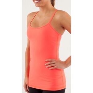 Lululemon Womens‎ Orange/pink Power Y Racerback Luon Shelf Bra Tank Sz 8
